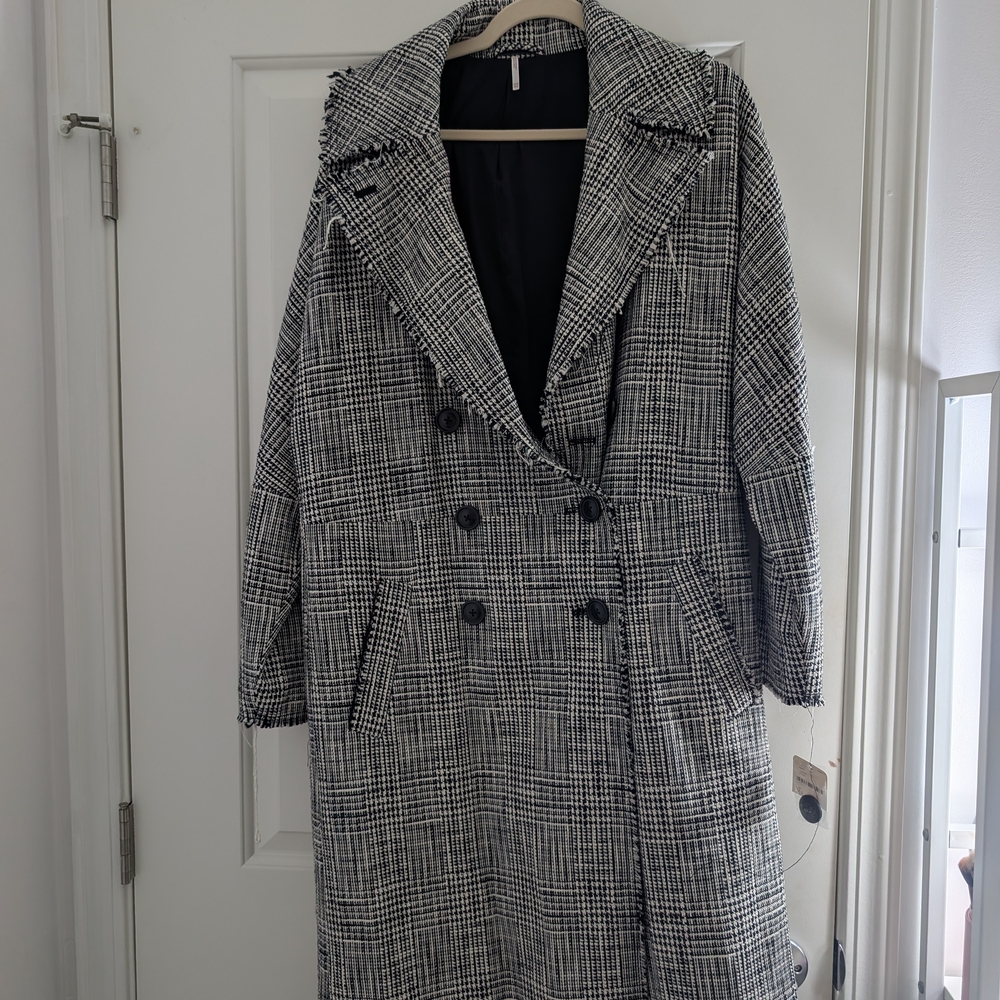 Women's Black and White Plaid Coat